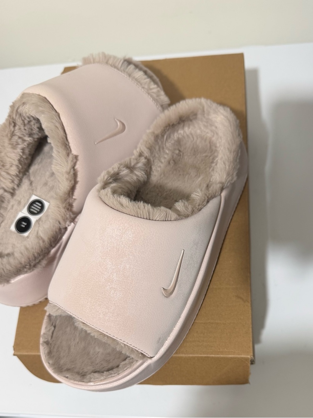 Nike Kids Blush Pink Fuzzy Slide Slippers
